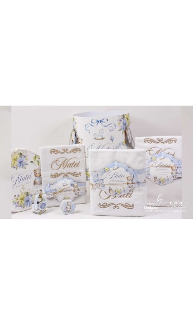 Trusou botez cu ursuleti ponei si flori albastre Teddy Bear Blue 15